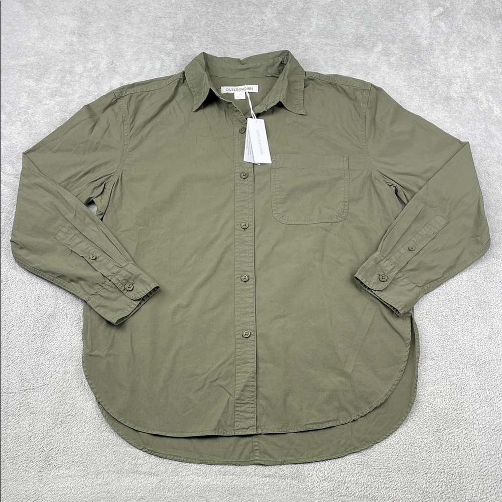 NEW Outerknown S 100% Organic Cotton Green Women's Long Sleeve Button Down Shirt